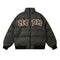 Chaqueta de Cuero con Parches de Letras Bordados para Hombre