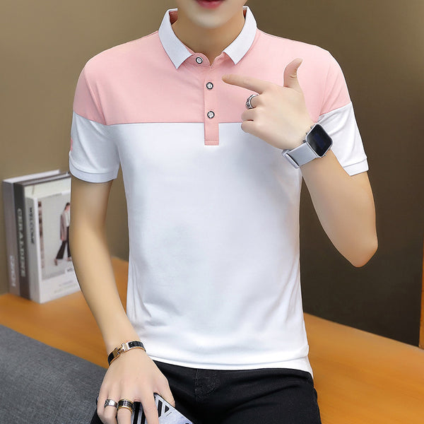 Playera Slim Fit con Cuello Solapa y Bloques de Color