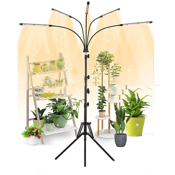 Lámpara de Cultivo LED con Tripié Telescópico de 5 Cabezales y Control Remoto