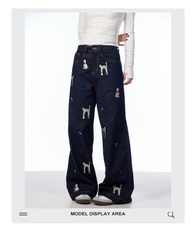 Pantalones Jeans Anchos con Estampado Animal Print - Loose Fit Casual para Mujer - Image 9