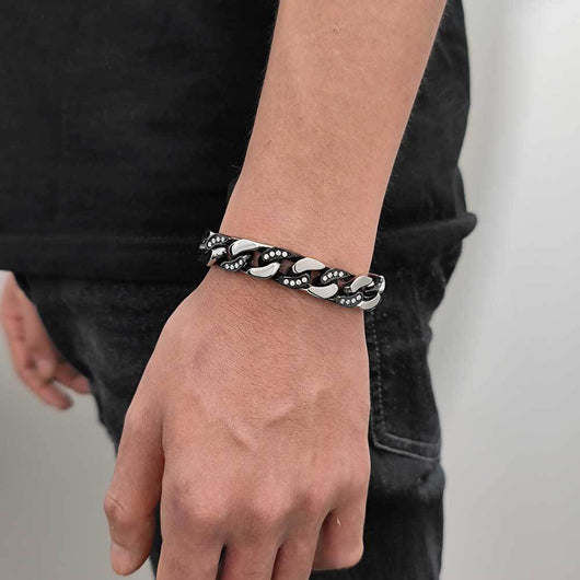 Pulsera de Acero Titanio para Hombre con Circonitas y Acabado Facetado - Image 13