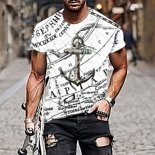 Camiseta Manga Corta Estampado Mapa y Ancla Multicolor - Image 10