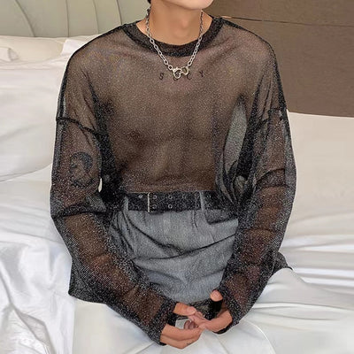 Blusa Mesh Transparente con Hombros Caídos y Mangas Largas - Image 10