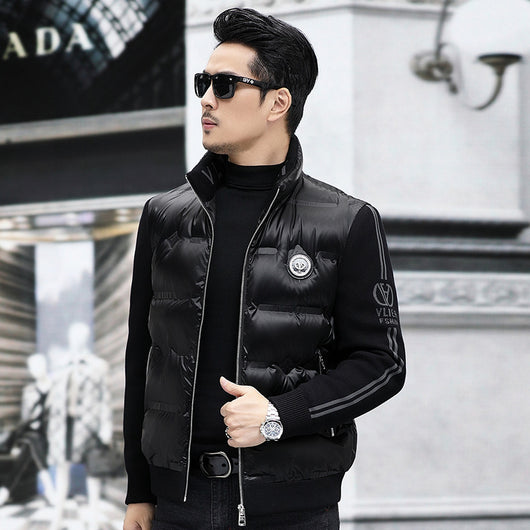 Chaqueta de Plumón para Hombre con Cuello Alzado y Mangas Tejidas - Image 22
