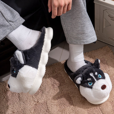 Pantuflas Husky Cartoon de Algodón Puro para Hombre - Cálidas y Cómodas para Invierno - Image 4