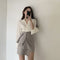 Apricot Shirt Caqui Skirt