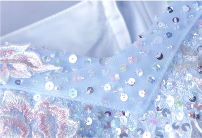 Vestido de Noche para Boda con Flores Azules - Diseño Elegante para Dama de Honor - Image 16