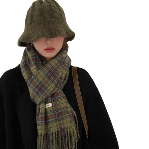 Bufanda Vintage Cuadros Verde para Mujer