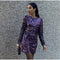 Vestido Retro Francés Escotado con Lentejuelas y Manga Larga