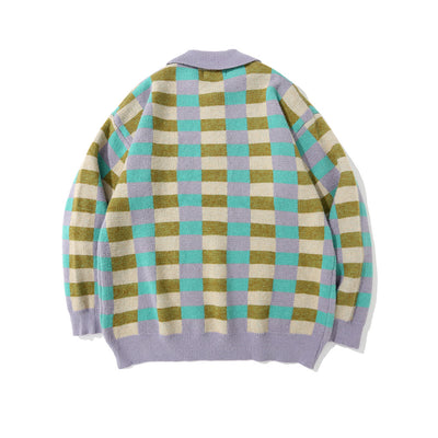 Suéter Polo Cuadros Hombre Estilo Urbano Corte Relajado - Image 14