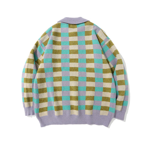 Suéter Polo Cuadros Hombre Estilo Urbano Corte Relajado - Image 14