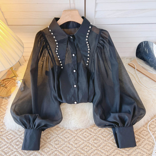 Blusa Elegante para Mujer con Cristales y Mangas Linterna - Image 2