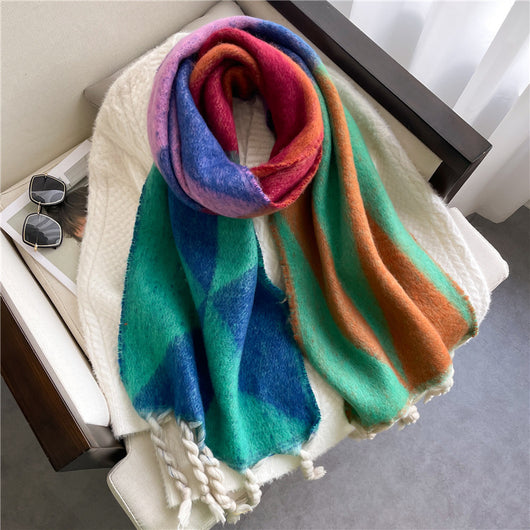 Bufanda Geométrica Acolchada de Invierno con Combinación de Colores