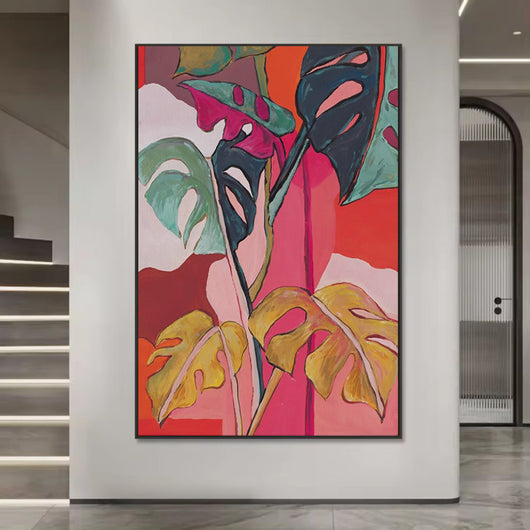 Cuadro Decorativo Pintura al Óleo Hojas de Plátano y Flores Moderno Retro - Image 8