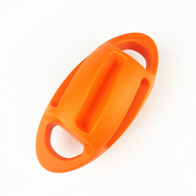 Blue TPE dog toy with an oval shape, two handles, and ridges, designed for vocal play and floating in water. - Image 3