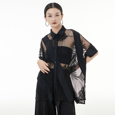 Blusa Retro de Encaje Transparente para Mujer - Image 7