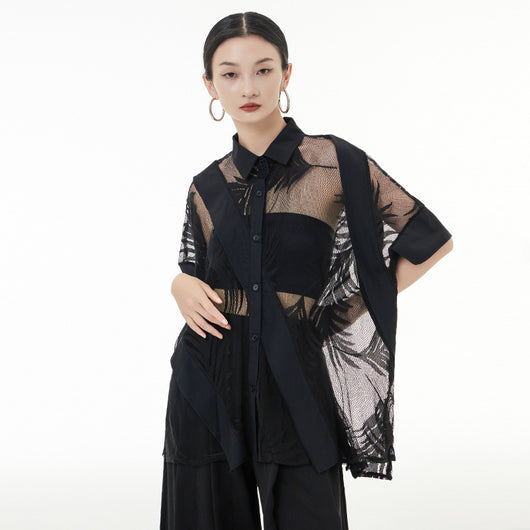 Blusa Retro de Encaje Transparente para Mujer - Image 7