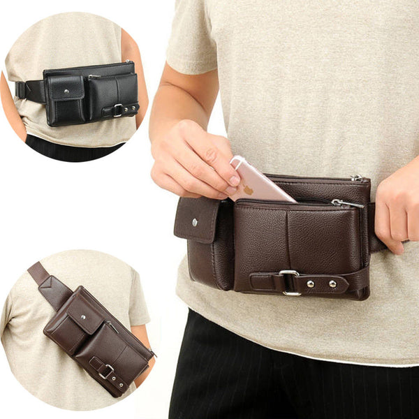 Bolsa de Cintura para Hombre de Cuero PU Color Sólido - Riñonera de Viaje