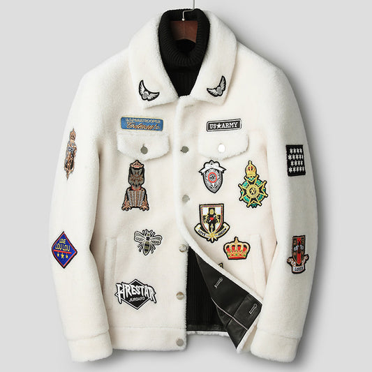 Chaqueta de Piel de Cordero Blanca con Textura de Grano