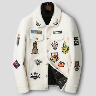 Chaqueta de Piel de Cordero Blanca con Textura de Grano