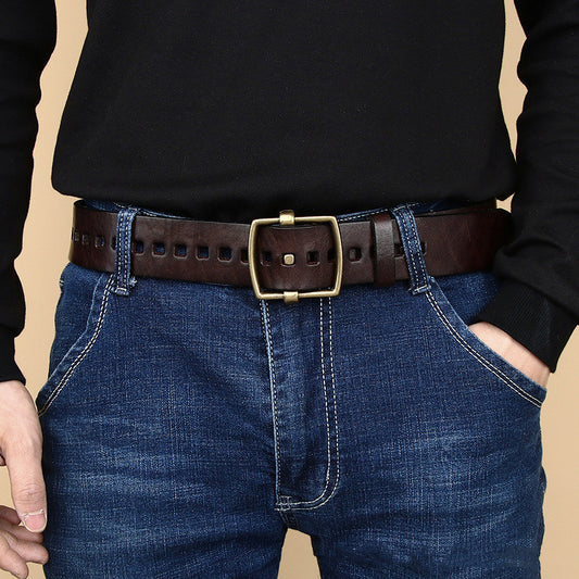 Cinturón de Cuero Retro Hecho a Mano con Hebilla de Cobre Puro