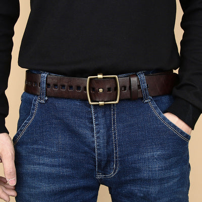 Cinturón de Cuero Retro Hecho a Mano con Hebilla de Cobre Puro