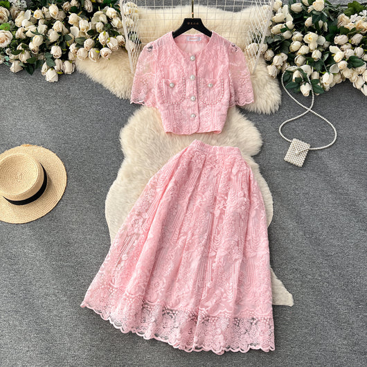 Conjunto Ejecutivo con Falda y Blusa de Mangas Abullonadas
