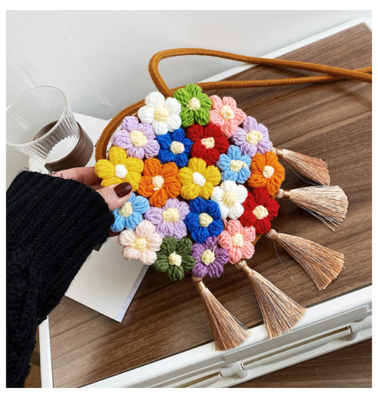Bolsa Redonda Étnica Esponjosa para Mujer - Diseño Floral 2025 - Image 31