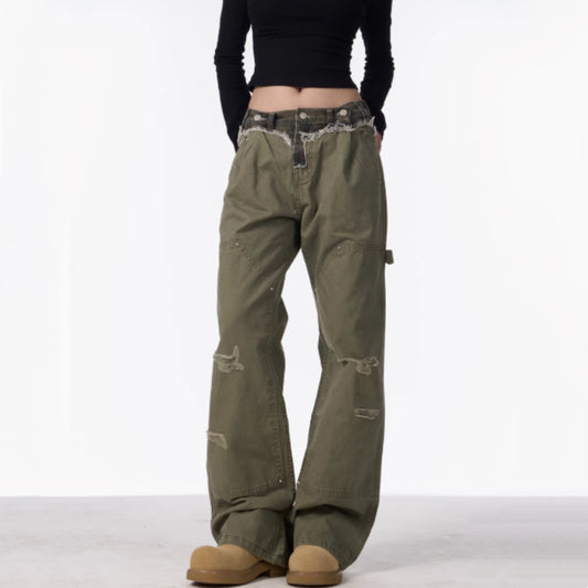 Pantalones Cargo Rotos Rectos Estilo Logging Casual