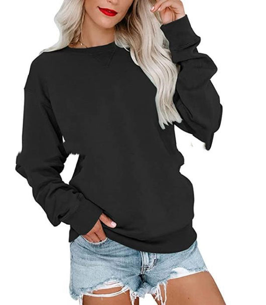 Sudadera Suelta de Color Liso con Cuello Redondo para Mujer - Image 22