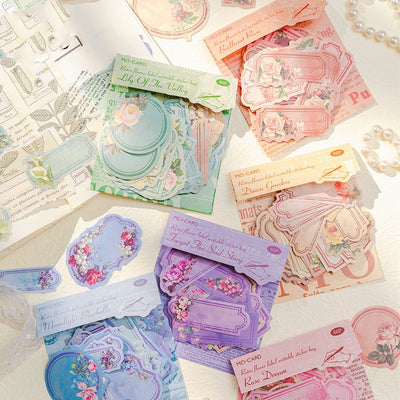 60-piece retro floral writable sticker package with 20 unique vintage garden label designs in various shapes and colors. - Image 10