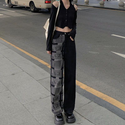 Pantalones Rectos Anchos con Patchwork Retro Vibe Style - Image 3
