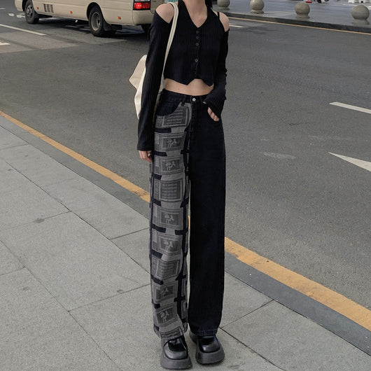 Pantalones Rectos Anchos con Patchwork Retro Vibe Style - Image 3
