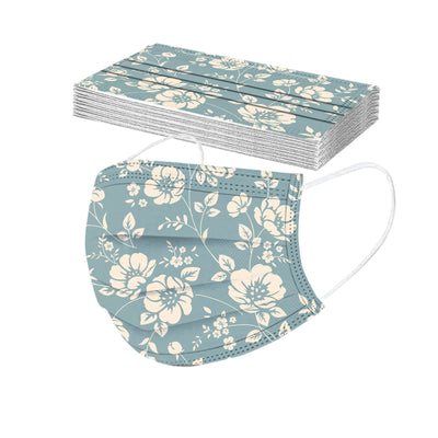 Stack of disposable facial masks with a watercolor floral pattern of red, pink, and orange roses and green leaves. - Image 29