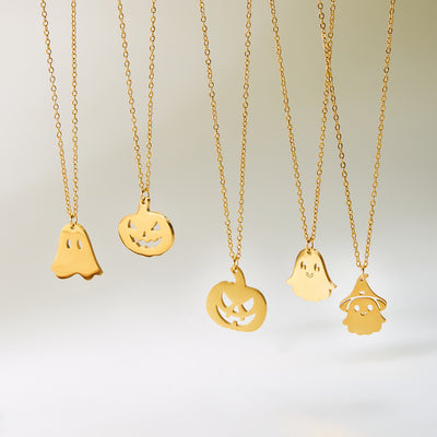Collar con Dije de Calabaza y Fantasma para Halloween