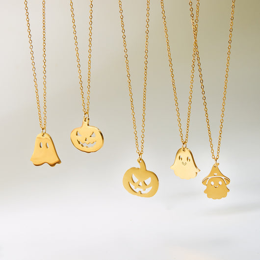 Collar con Dije de Calabaza y Fantasma para Halloween