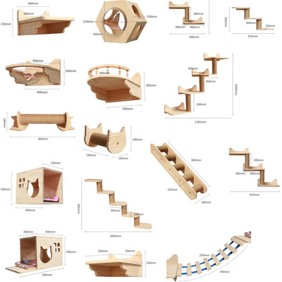 Árbol Rascador Mural para Gatos - Plataforma de Madera Sólida con Escalera - Image 20