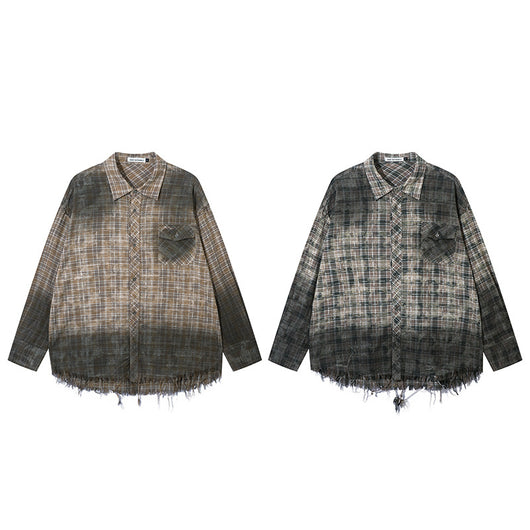 Camisa Plaid Degradado con Bordes Deshilachados - Image 31