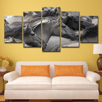 Cuadro Decorativo Grupo de Caballos Gris y Negro - Set de 5 Piezas para Sala y Dormitorio - Image 10