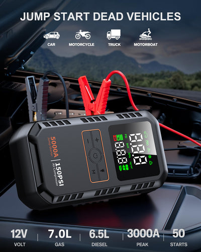 Inflador de Llantas Multifuncional para Auto con Arranque de Emergencia - Image 9