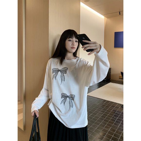 Blusa Larga Estampado Moño Mujer Suelta y Cómoda