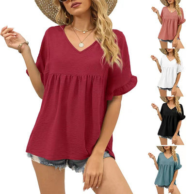 Blusa Casual de Verano con Volantes y Pliegues - Image 9