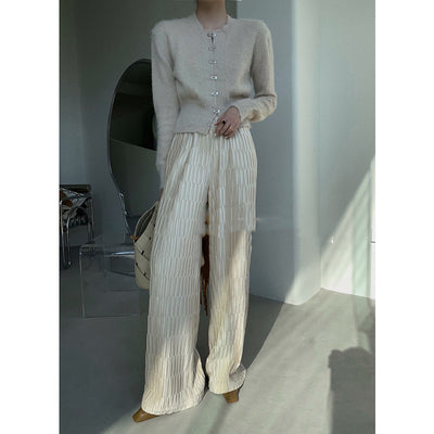 Pantalón Palazzo Plisado en Terciopelo Dorado - Elegancia Otoñal para Mujer - Image 5
