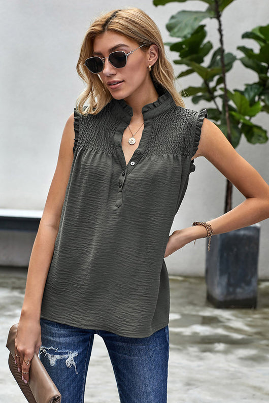 Blusa Suelta de Cuello Alto con Volantes y Botones - Estilo Casual Verano - Image 19