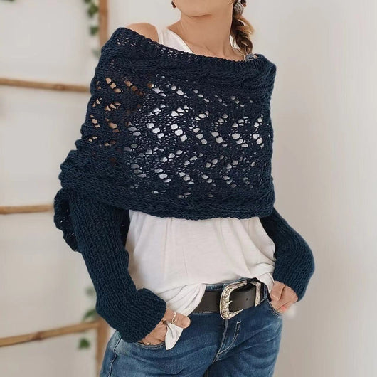 Chal Tejido Cálido Otoño-Invierno con Mangas Caladas para Mujer - Image 4