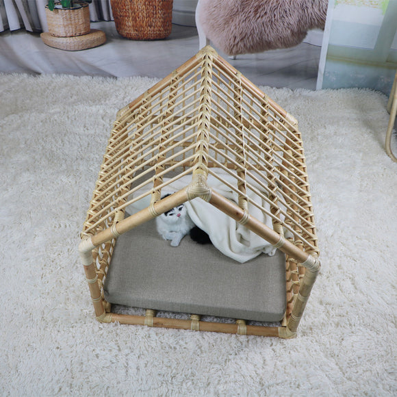 Cueva de Ratán para Gatos y Perros Pequeños