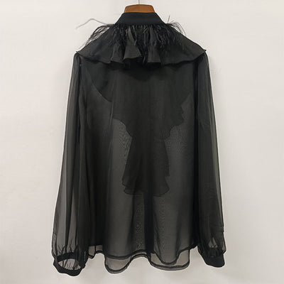 Blusa Elegante de Gasa con Cuello Alzado y Volantes - Image 14