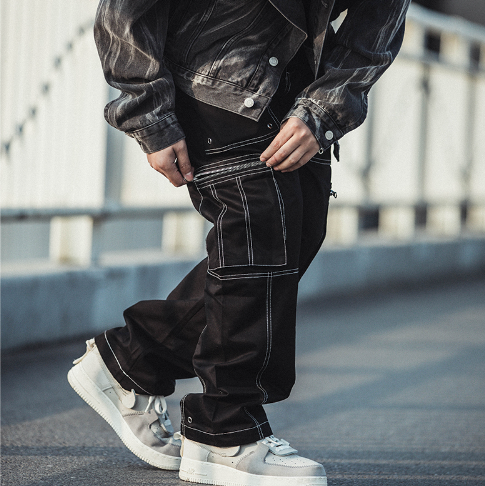 Pantalones Cargo Deconstruidos de Pierna Ancha para Hombre