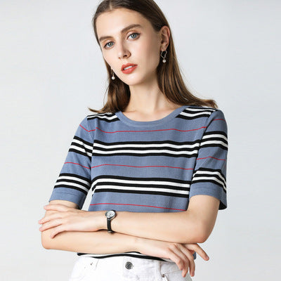 Suéter Camiseta Coreana a Rayas Holgada Básica - Image 12