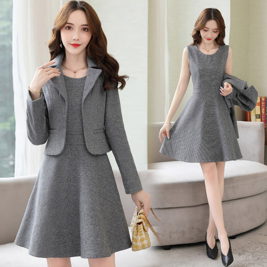 Traje de Falda Dos Piezas Lana Mujer Otoño Invierno Elegancia Occidental - Image 12